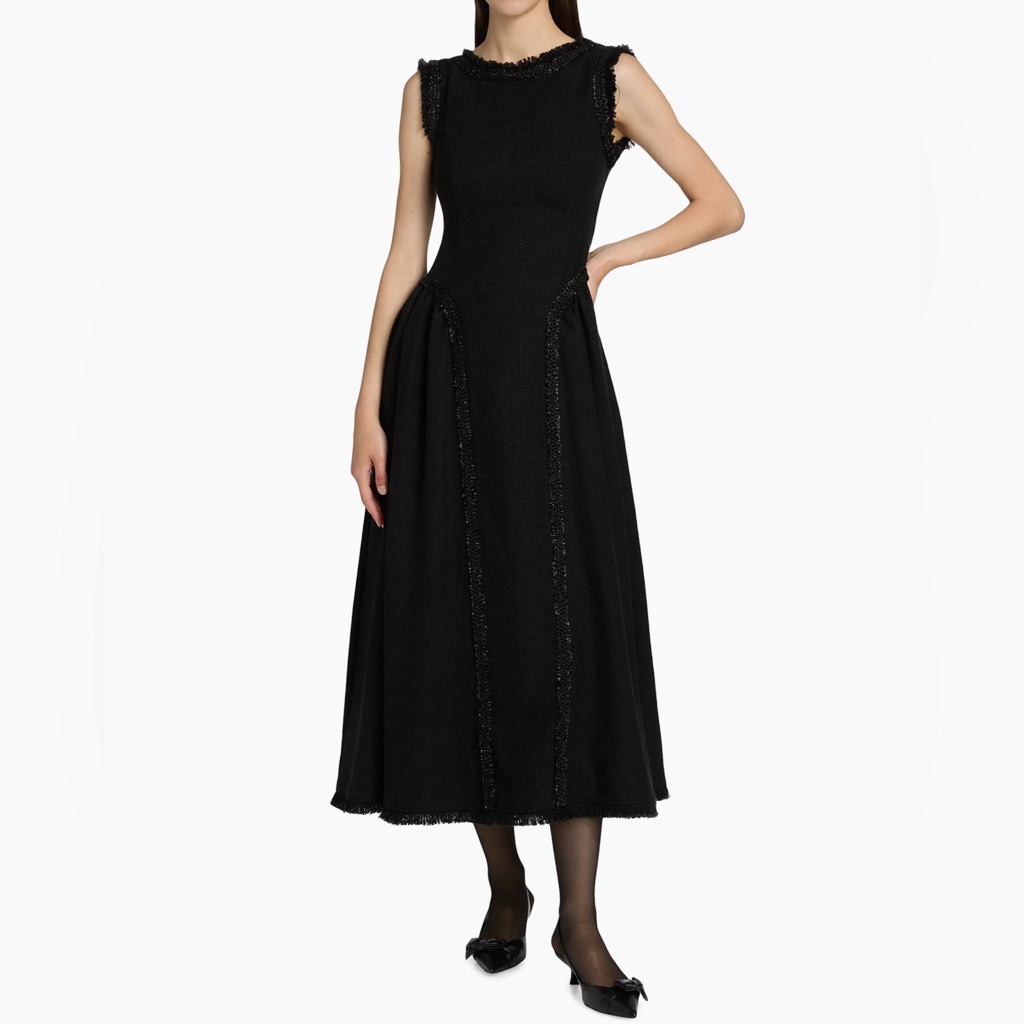 Self Portrait Black Boucl Sleeveless Midi Dress Us2 | Elegant Nwot